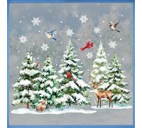 Mfault Winter Forest Animals Window Clings, Snowy Woodland Pine Tree Birds Reindeer Rabbit Snowflake Stickers Decals Decorations, Farmhouse Rustic Christmas Home Living Room Kitchen Decor