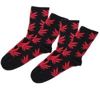 MFAZ Morefaz Ltd Set 2x Cotton Socks marijuana cannabis weed Rasta Men Women Leaf M-L (Standard, Black-Red)