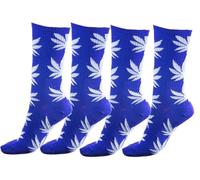 MFAZ Morefaz Ltd Set 2x Cotton Socks marijuana cannabis weed Rasta Men Women Leaf M-L (Standard, Blue-White)