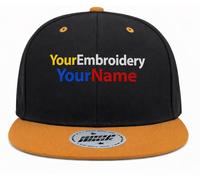 MFAZ Morefaz Ltd Snapback Cap Flat Peak Personalised Your Own Embroidery Hats Custom Name,Text Embroidered (Black-Gold)