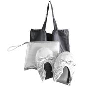 MFBFRU Women's Foldable Portable Travel Ballet Flat Roll Up Slipper Shoes with Expandable matching purse for High Heels Folding Womens Shoes, Silver Sequin, 5 UK