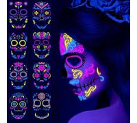 MFCGHXR 10 Count Neon Face Temporary Tattoo,8 Sheet Glow in the Dark UV Neon Face Tattoo Flash Fake Butterflies Waterproof Tattoos Stickers for Festival Makeup Rave Accessories