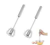 MFCGHXR 2 Pcs Egg Mixers, Multifunctional Stainless Steel Semi-Automatic Hand-Held Push-Type Whisk, Milk Whisk, Rotary Kitchen Utensil Mixer, for Blending, Whisking, Beating & Stirring(10 Inches)