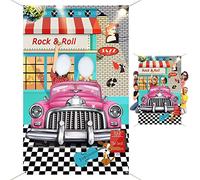 MFCGHXR 50s Decoration, Pink Convertible Background with 20ft White String, 160cm x 100cm, Polyester, 50s Theme Party