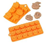MFCGHXR Halloween Silicone Moulds 2 Pcs, Skull Bat Pumpkin Ghost Molds, Pumpkin Shape Silicone Mold, Ice Cube Tray Candy Cookies Dessert Baking Mold, for Halloween Muffin