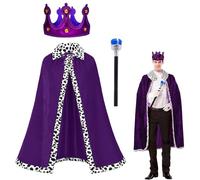 MFCGHXR King & Queen Costume Set for Adults - 3 Pcs Velvet Robe with Crown & Scepter for Halloween, Christmas, Carnival & Costume Parties