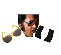 MFD 1970s Rock & Roll Pop Star Gold Sunglasses & Black Sideburns Lamb Chops Fancy Dress Accessories