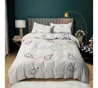 MFDXSD Beige White Duvet Cover Set Double for Kids Girls Children Reversible Love Hearts Bedding Set with Pillowcase, Kawaii Cartoon Red Heart Comforter Cover for Kids Girls Boys Bedroom Double
