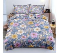MFDXSD Blue Floral Bedding Set for Girls Womens Room Decor, Chic Boho Botanical Flower Duvet Cover Set Super King Reversible Blossom/Branch Prints Comforter Cover with Pillowcase Super King