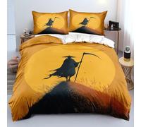 MFDXSD Dark Death God Duvet Cover set Double - Orange Gothic Bedding Set for Kids Boys Girls Halloween Dark Style Grim Reaper Quilt Cover Bedspread for Holiday Decor,Orange Double