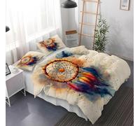 MFDXSD Dreamcatcher Duvet Cover King - Watercolor Style Dream Catcher Bedding Set with Pillowcase, Reversible Boho Comforter Cover Hippie Feather Bedspread for Kids Girls Women,White A King