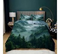 MFDXSD Fog forest Comforter Cover for Boys Girls Teens, Smoky Mountain Bedding Set Green Botanical Trees Duvet Cover Set Double Decorative Woodland Landscape Jungle Bedspread with Pillowcase Double