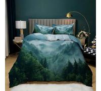 MFDXSD Fog forest Comforter Cover - Smoky Mountain Bedding Set 3 Pcs for Kids Teens Adult Botanical Trees Duvet Cover Set King Green Woodland Landscape Jungle Bedspread with Pillowcases King