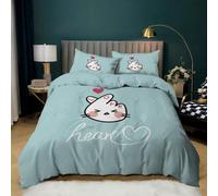 MFDXSD Green Duvet Cover Set Single - Cute Love Hearts Bedding Set with Pillowcase, Zipper, Reversible Solid Color Kawaii Red Heart Comforter Cover for Kids Girls Children Bedroom Decor Single