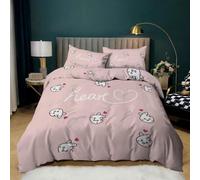 MFDXSD Pink Duvet Cover Set Single Girls Room - Cute Hearts Bedding Set with Pillowcase, Zipper, Reversible Kawaii Red Love Heart Comforter Cover for Kids Girls Children Bedroom Decor Single
