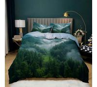 MFDXSD Smoky Mountain Bedding Set,Nature forest Green Comforter Cover Rustic Woodland Landscape Botanical Pine Tree Duvet Cover Set King for Kids Adults Natural Jungle Plants Bedspread King