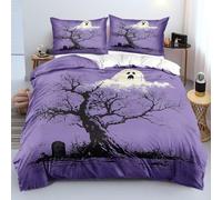 MFDXSD Spooky Tree Bedding Set - Halloween White Horror Ghost Quilt Cover Purple Gothic Duvet Cover set Double for Kids Boys Black Branches Grey Tree Terror Bedspread with Pillowcase Double