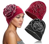 MFDYMYGS 2PCS Cancer Headwear Women, Chemo Headwear for Women UK Cotton Flower Design Soft Elastic Turbans for Hair Loss Sleep Caps (UK, Alpha, One Size, Black+Red)