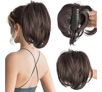 MFDYMYGS Messy Bun Hair Piece Claw Clip, Messy Bun Hair Piece with Bendable Metal, Short Ponytail Extensions Hairpieces for Women (Dark Brown)