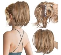 MFDYMYGS Messy Bun Hair Piece Claw Clip, Messy Bun Hair Piece with Bendable Metal,Short Ponytail Extensions Hairpieces for Women (Ash Blonde)
