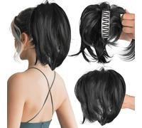 MFDYMYGS Messy Bun Hair Piece Claw Clip, Messy Bun Hair Piece with Bendable Metal, Short Ponytail Extensions Hairpieces for Women (Jet Black)