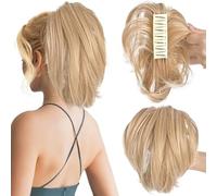 MFDYMYGS Messy Bun Hair Piece Claw Clip, Messy Bun Hair Piece with Bendable Metal,Short Ponytail Extensions Hairpieces for Women (Honey Blonde)