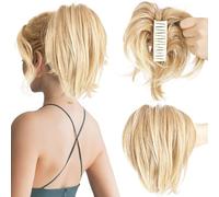 MFDYMYGS Messy Bun Hair Piece Claw Clip, Messy Bun Hair Piece with Bendable Metal,Short Ponytail Extensions Hairpieces for Women (Gloden Blonde)