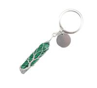 Mfewcabn Natural Crystal Pink Crystal Green Dongling Keychain, Gemstone Hexagonal Prism Pendant Car Keyring For Women Girls Bag Decor, Key Rings, Keyring,Malachite,50Mm