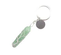 Mfewcabn Natural Crystal Pink Crystal Green Dongling Keychain, Gemstone Hexagonal Prism Pendant Car Keyring For Women Girls Bag Decor, Key Rings, Keyring,Green Aventurine,50Mm