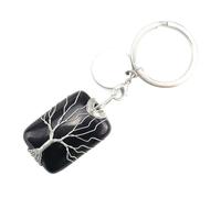 Mfewcabn Square Crystal Keyring, Natural Gemstone Key Ring Chain, Crystal Obsidian Pendant Keychain For Women Girls, Keyring Men Women, Bag Decorative Handmade Charm,Black,30Mm