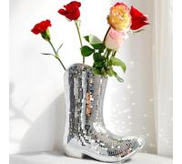 MFGDISCO Disco Cowboy Boot Vase, 9.5in Ceramic Mirror Flower Vase | 9.5in (24cm) handmade ceramic cowboy boot vase with disco mirror finish; for fresh/dried flowers; western-modern gift