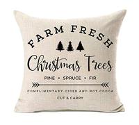 MFGNEH Farm Fresh Christmas Trees Cotton Linen Throw Pillow Covers Christmas Decor Cushion Case 20 x 20 Inch for Sofa,Farmhouse Pillow Cover
