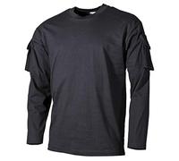 MFH US Long Sleeved T-Shirt with Sleeve Pockets Mens Army Tactical Police Black