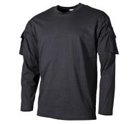 MFH US Long Sleeved T-Shirt with Sleeve Pockets Mens Army Tactical Police Black
