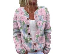 Mfhmom Cardigan for Women UK Loose Casual Lightweight Open Front Cardigans Vintage 3D Digital Print Outerwear Ladies Long Sleeve V-Neck Knitted Jackets Christmas Sweaters