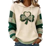 Mfhmom St Patrick's Day Waffle Knit Hoodie Ladies UK Shamrock Graphic Sweatshirt Women Long Sleeve Irish Flag Pullover Festive Green Hooded Jumper St Paddy's Day Parade Casual Outfit with Pocket