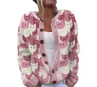 Mfhmom Women's Cardigans UK Long Sleeve Open Front Cardigan Trendy 3D Digital Print Knitted Jacket Button Down V Neck Lightweight Outerwear Jumpers Christmas Sweater