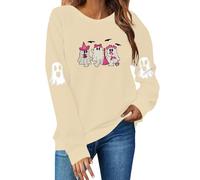 Mfhmom Women's Halloween Sweatshirt UK Long Sleeve Jumper Cute Ghost Graphic Print Slouchy Tops Crew Neck Oversize Holiday Pullover