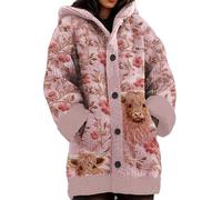 Mfhmom Womens Hooded Cardigan Sweater Button Down Coat Long Sleeve 3D Colourful Floral Print Jacket Plus Size Pockets Thick Chunky Knit Warm Winter Nordic Fair Isle Tops for Ladies UK (02,3XL)