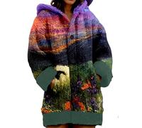 Mfhmom Womens Hooded Cardigan Sweater Button Down Coat Long Sleeve 3D Colourful Floral Print Jacket Plus Size Pockets Thick Chunky Knit Warm Winter Nordic Fair Isle Tops for Ladies UK (39,L)