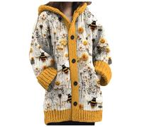 Mfhmom Womens Hooded Cardigan Sweater Button Down Coat Long Sleeve 3D Colourful Floral Print Jacket Plus Size Pockets Thick Chunky Knit Warm Winter Nordic Fair Isle Tops for Ladies UK (12,4XL)