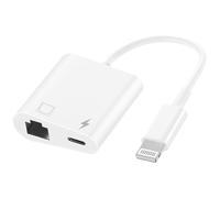 MFi Certified 2 in 1 Lightning to RJ45 Ethernet LAN Network Adapter with Charge Port Compatible with iPhone/iPad/iPod Models, Supports 100Mbps,Plug and Play Ethernet Network