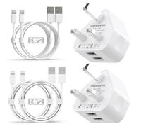 MFi Certified 2Pack Dual Port USB Plug with 4Pack 3/3/6/6FT iPhone Fast Charging Cable for iPhone 14/13/12/11/Pro/Pro Max/Xs/8/7/6/Plus, Pad, 2.4A Mains Charger Power Adapter