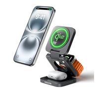 [MFI Certified] 3 in 1 Wireless Charging Station for iPhone 17, Qi2 15W Fast Charger Magsafe Compatible for iPhone 17/16/15/14/13/12 Series, Apple Watch, Airpods, 30W Charger Included (Black)