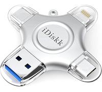 MFi Certified iDiskk 128GB Flash Drive for iPhone 17 16 iPad USB 3.0 Lightning Drive 4 in 1 Multi Functional External Storage for iOS and Android Samsung Phones Type c Devices and MacBook Photo Drive