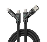 MFish 4-in-1 Fast Charging Cable, 6.6FT 240W PD 3.1 USB-A/USB-C to USB-C & Lightning, Silicone Multi Charging Cable with Case, CarPlay Compatible, for iPhone 17/16 Series, MacBook, iPad, Black