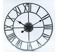 MFLASMF Large Wall Clock, Vintage Clock with Large Roman Numerals, Indoor Silent Battery Operated Kitchen Wall Clock for Home, Bedroom, Living Room, Kitchen and Den 60cm Silver