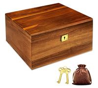 MFLUEEWR Wooden Storage Box with Hinged Lid and Locking Key Large Premium Solid Acacia Keepsake Chest Box -Storage Space to Organize Jewelry, Toys, and Keepsakes in a Beautiful Wooden Decorative Box