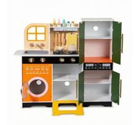 MFMEXUL Kids Kitchen Playset With Wooden Pretend Sink Oven Refrigerator Turning Knobs Realistic Spray Effects Complete Accessories suitable for classroom center cooperative play learning station