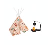 MFMEXUL Miniature Tent Dollhouse Camping Scene With Cone Shaped Realistic Fire Hanging Pot Cooking Parts Pla Cloth Resin suitable for Christmas scene photography collecting, Branch Stove Tent